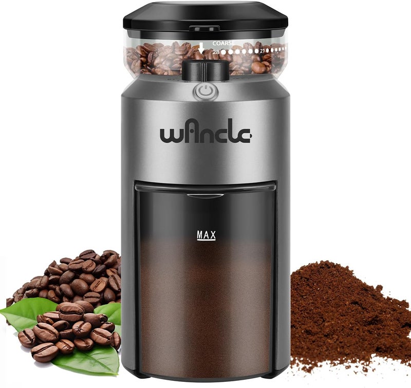 wancle مطحنة قهوة - مطحنة قهوة كهربائية - مطحنة قابلة للتعديل مع 28 إعداد - 12 كوب - مطحنة حبوب قهوة احترافية - رمادي - Image 1
